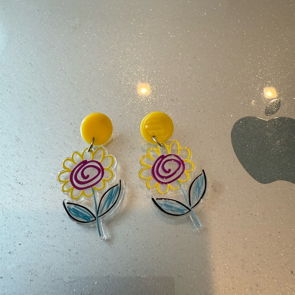 Yellow Clear Flower Earrings
